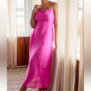 NWT Anthropologie neon berry pink sheer strappy midi dress Size 2